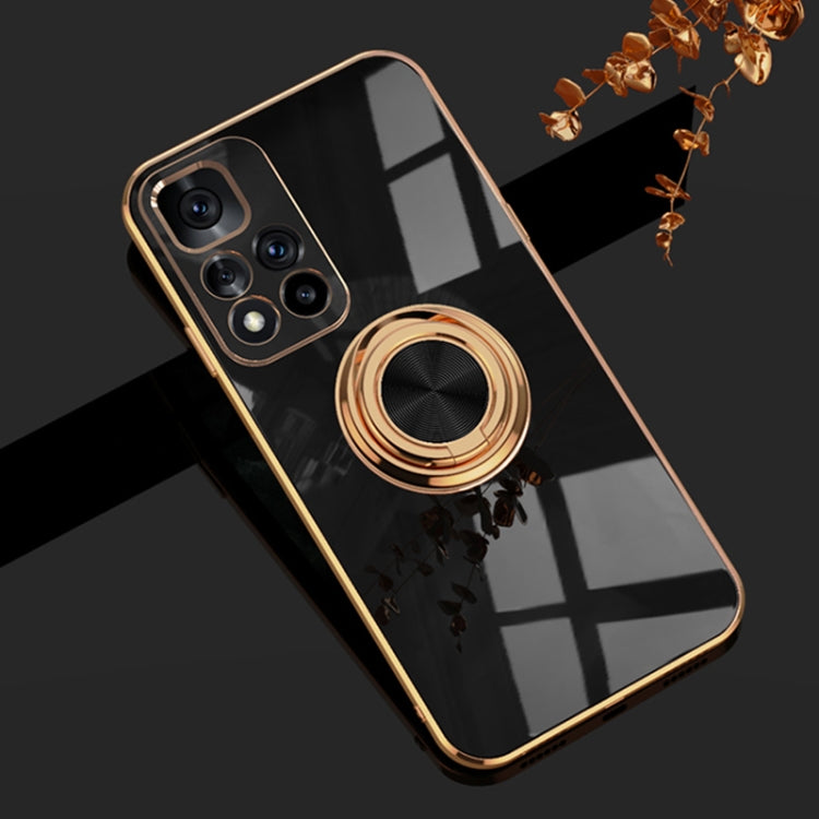 For Xiaomi Redmi Note 11 5G 6D Electroplating Full Coverage Silicone Phone Case with Magnetic Ring Holder
