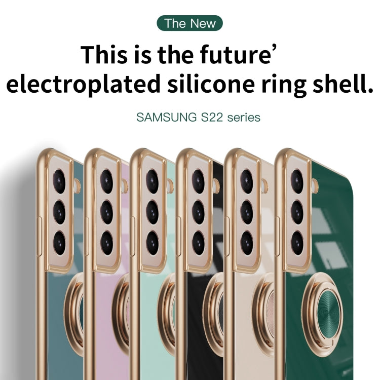 For Samsung Galaxy S22 5G 6D Electroplating Full Coverage Silicone Phone Protective Case with Magnetic Ring Holder