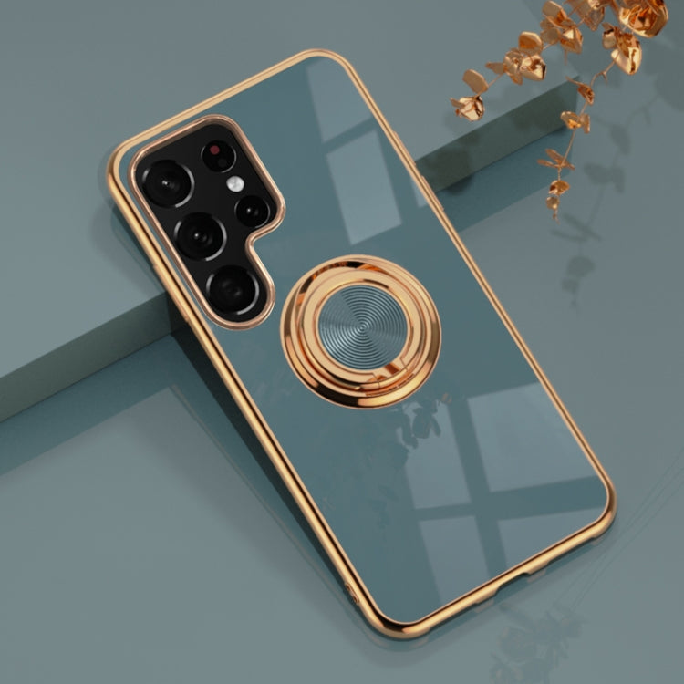 For Samsung Galaxy S22 Ultra 5G 6D Electroplating Full Coverage Silicone Phone Protective Case with Magnetic Ring Holder