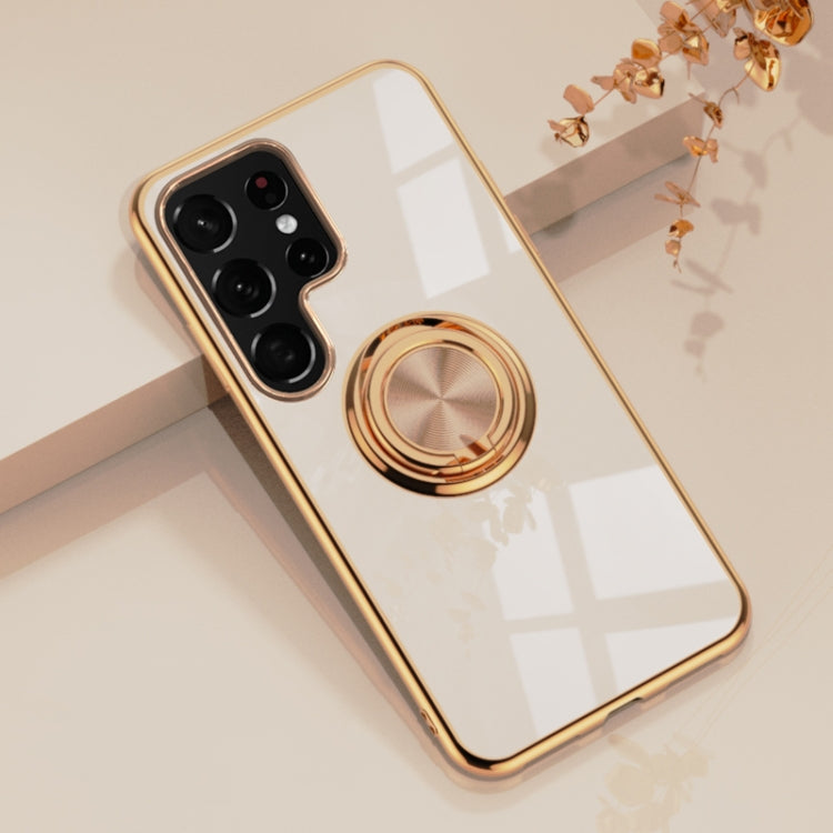 For Samsung Galaxy S22 Ultra 5G 6D Electroplating Full Coverage Silicone Phone Protective Case with Magnetic Ring Holder