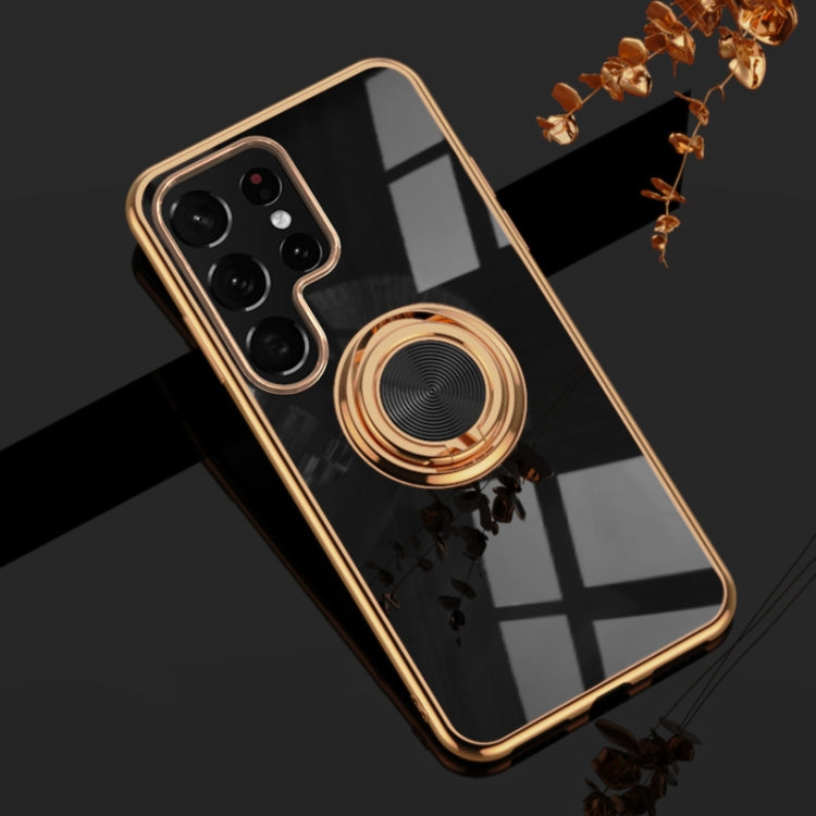 For Samsung Galaxy S22 Ultra 5G 6D Electroplating Full Coverage Silicone Phone Protective Case with Magnetic Ring Holder