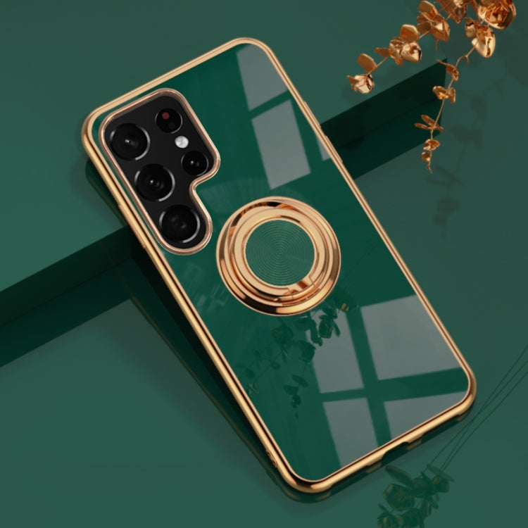For Samsung Galaxy S22 Ultra 5G 6D Electroplating Full Coverage Silicone Phone Protective Case with Magnetic Ring Holder