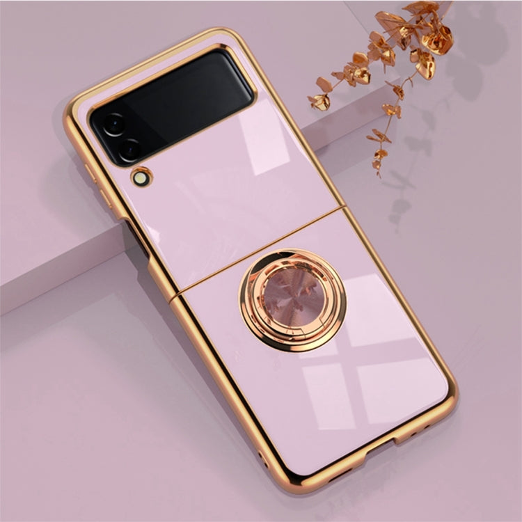 For Samsung Galaxy Z Flip3 5G 6D Electroplating Full Coverage Silicone Phone Protective Case with Magnetic Ring Holder