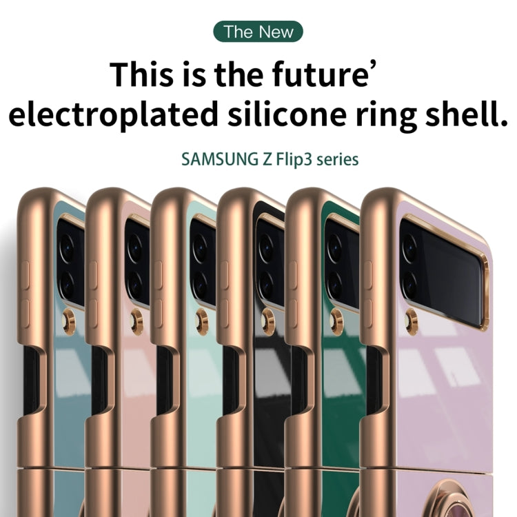 For Samsung Galaxy Z Flip3 5G 6D Electroplating Full Coverage Silicone Phone Protective Case with Magnetic Ring Holder