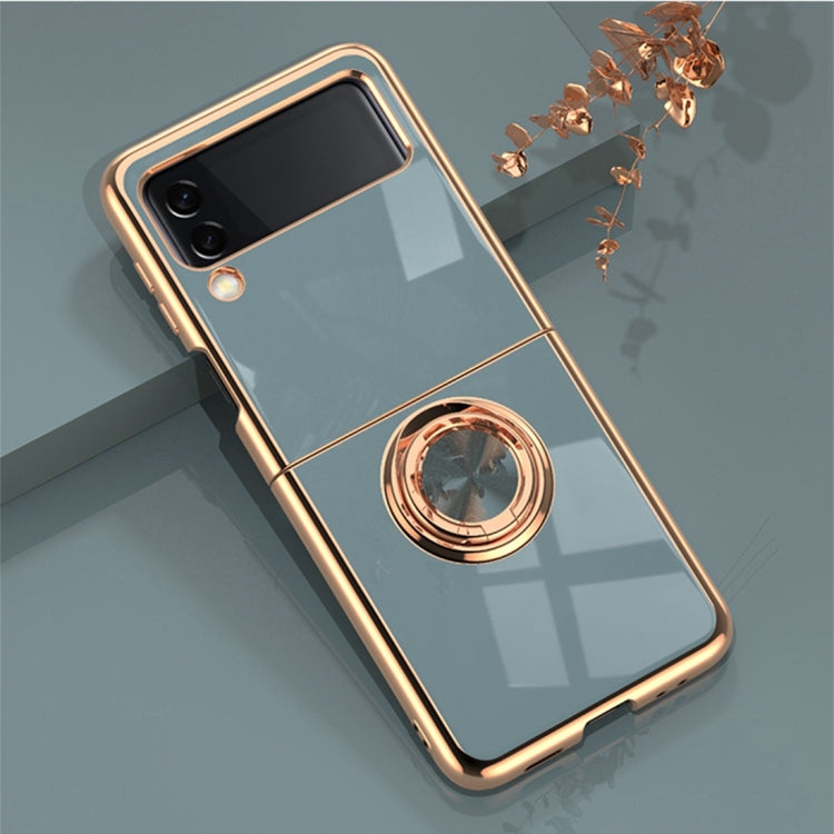 For Samsung Galaxy Z Flip3 5G 6D Electroplating Full Coverage Silicone Phone Protective Case with Magnetic Ring Holder