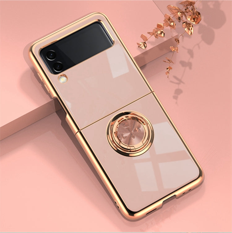 For Samsung Galaxy Z Flip3 5G 6D Electroplating Full Coverage Silicone Phone Protective Case with Magnetic Ring Holder