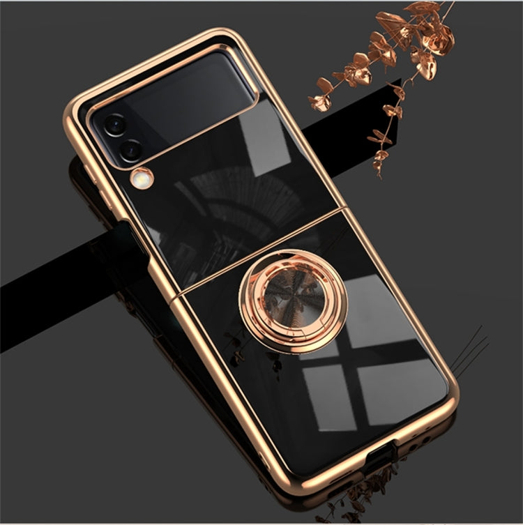For Samsung Galaxy Z Flip3 5G 6D Electroplating Full Coverage Silicone Phone Protective Case with Magnetic Ring Holder