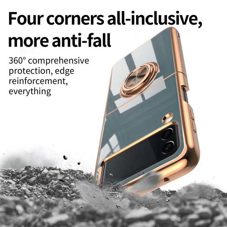 For Samsung Galaxy Z Flip3 5G 6D Electroplating Full Coverage Silicone Phone Protective Case with Magnetic Ring Holder