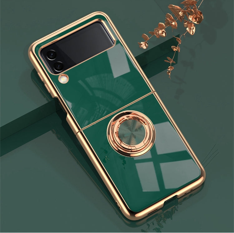 For Samsung Galaxy Z Flip3 5G 6D Electroplating Full Coverage Silicone Phone Protective Case with Magnetic Ring Holder