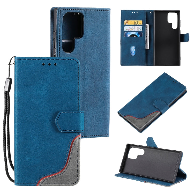For Samsung Galaxy S22 Ultra 5G Three-color Stitching Calf Texture Horizontal Flip Phone Leather Case with Holder & Card Slots & Wallet