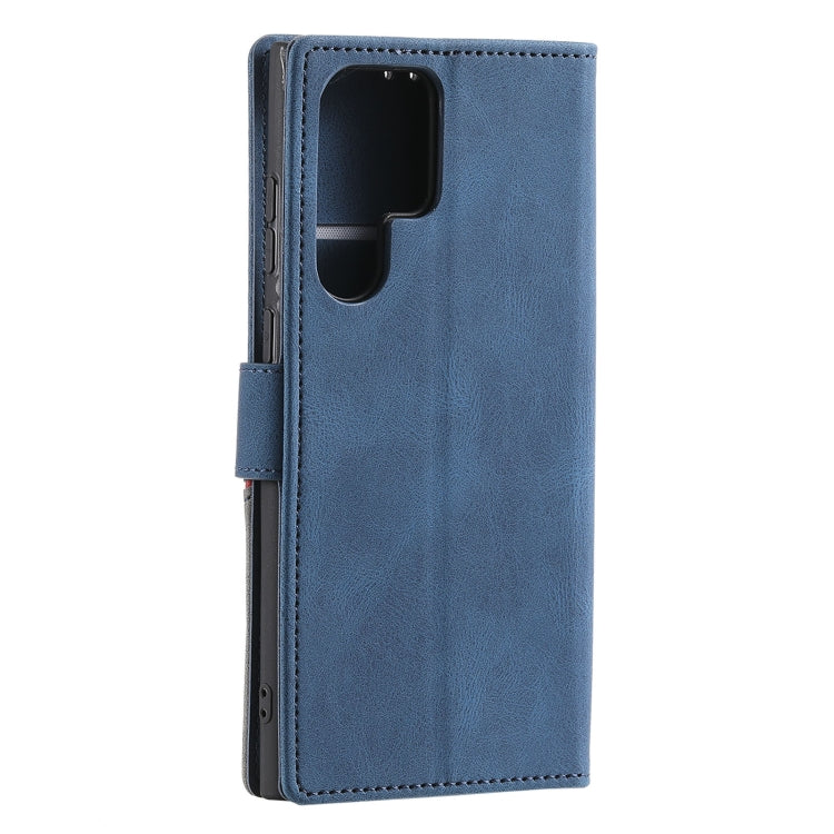 For Samsung Galaxy S22 Ultra 5G Three-color Stitching Calf Texture Horizontal Flip Phone Leather Case with Holder & Card Slots & Wallet