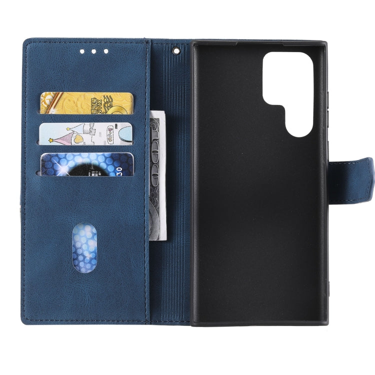 For Samsung Galaxy S22 Ultra 5G Three-color Stitching Calf Texture Horizontal Flip Phone Leather Case with Holder & Card Slots & Wallet