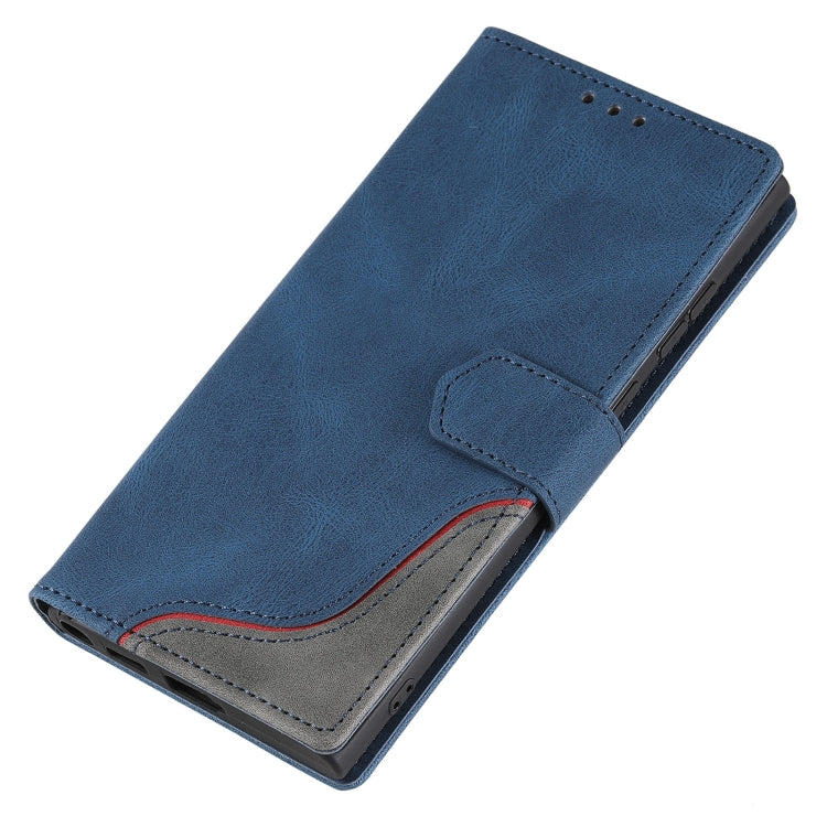 For Samsung Galaxy S22 Ultra 5G Three-color Stitching Calf Texture Horizontal Flip Phone Leather Case with Holder & Card Slots & Wallet