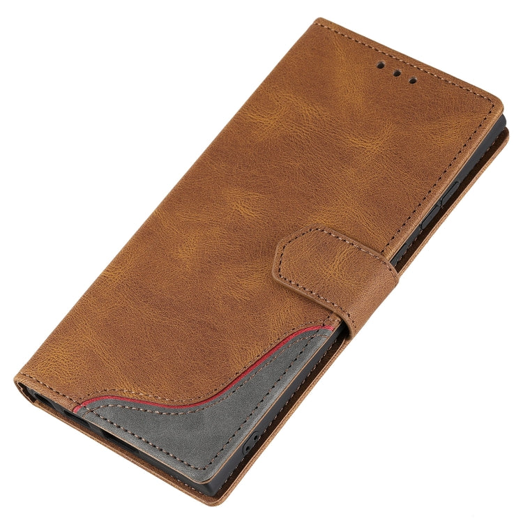 For Samsung Galaxy S22 Ultra 5G Three-color Stitching Calf Texture Horizontal Flip Phone Leather Case with Holder & Card Slots & Wallet