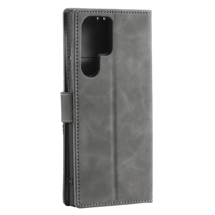 For Samsung Galaxy S22 Ultra 5G Three-color Stitching Calf Texture Horizontal Flip Phone Leather Case with Holder & Card Slots & Wallet