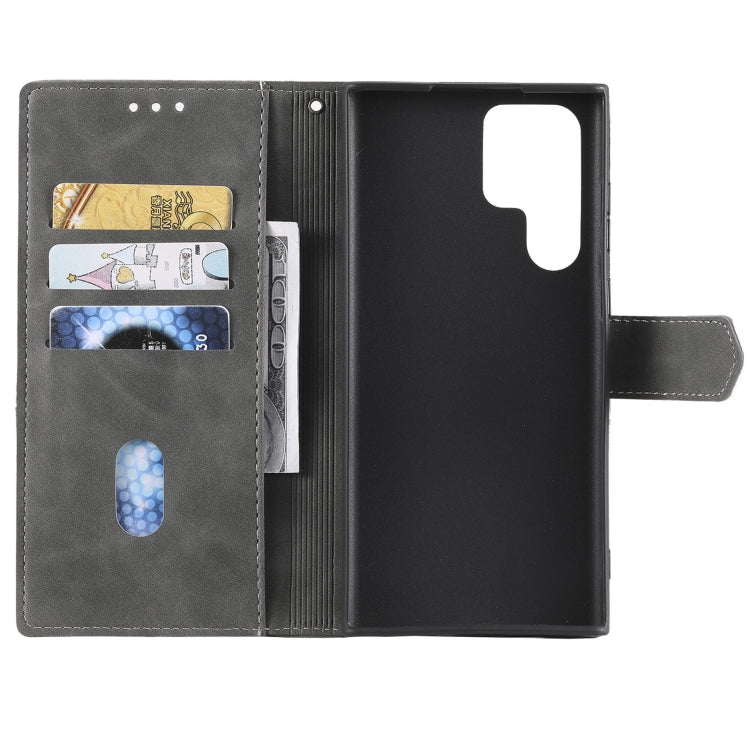 For Samsung Galaxy S22 Ultra 5G Three-color Stitching Calf Texture Horizontal Flip Phone Leather Case with Holder & Card Slots & Wallet