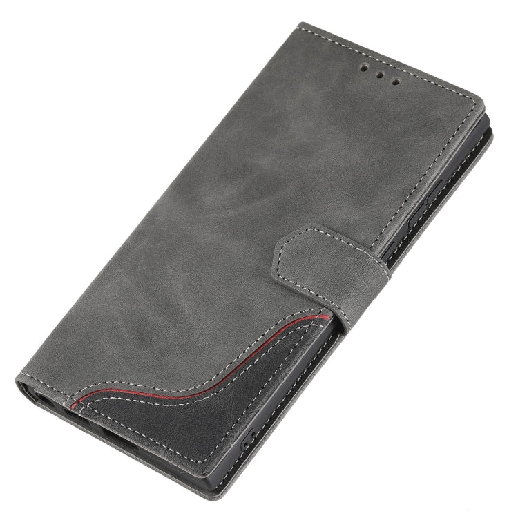 For Samsung Galaxy S22 Ultra 5G Three-color Stitching Calf Texture Horizontal Flip Phone Leather Case with Holder & Card Slots & Wallet