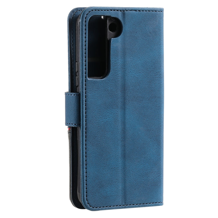 For Samsung Galaxy S22+ 5G Three-color Stitching Calf Texture Horizontal Flip Phone Leather Case with Holder & Card Slots & Wallet