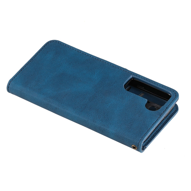 For Samsung Galaxy S22+ 5G Three-color Stitching Calf Texture Horizontal Flip Phone Leather Case with Holder & Card Slots & Wallet