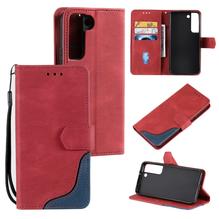 For Samsung Galaxy S22+ 5G Three-color Stitching Calf Texture Horizontal Flip Phone Leather Case with Holder & Card Slots & Wallet