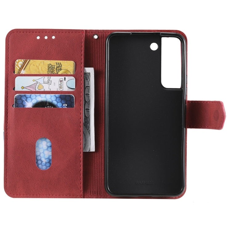 For Samsung Galaxy S22+ 5G Three-color Stitching Calf Texture Horizontal Flip Phone Leather Case with Holder & Card Slots & Wallet