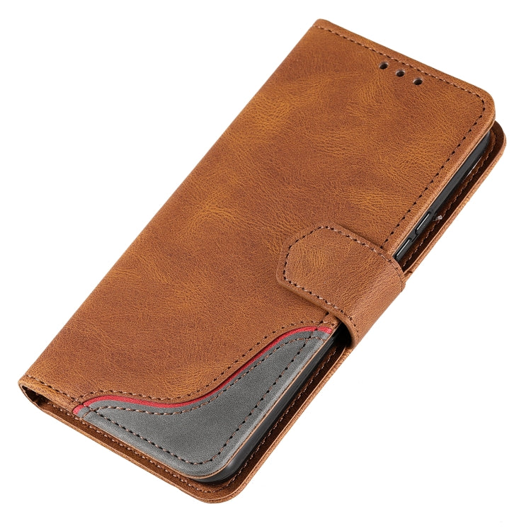 For Samsung Galaxy S22 5G Three-color Stitching Calf Texture Horizontal Flip Phone Leather Case with Holder & Card Slots & Wallet