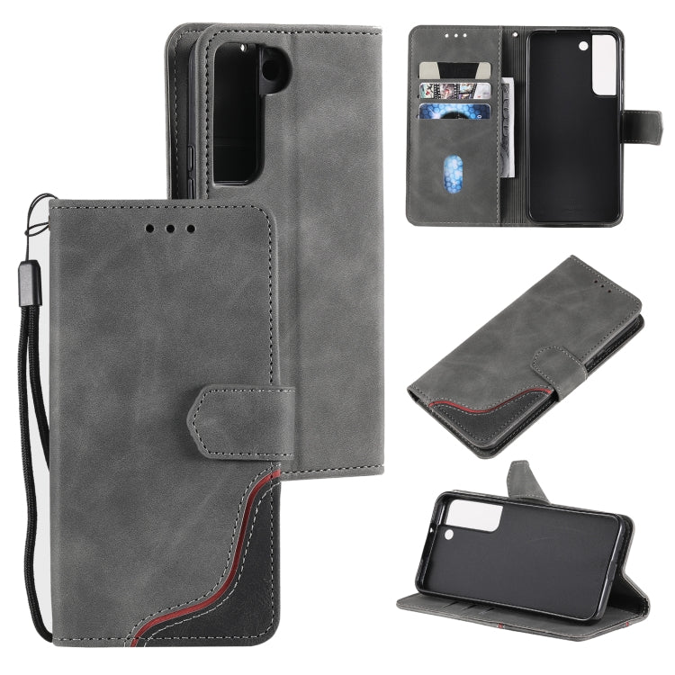 For Samsung Galaxy S22 5G Three-color Stitching Calf Texture Horizontal Flip Phone Leather Case with Holder & Card Slots & Wallet