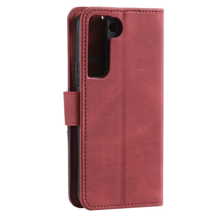For Samsung Galaxy S22 5G Three-color Stitching Calf Texture Horizontal Flip Phone Leather Case with Holder & Card Slots & Wallet