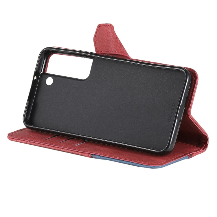 For Samsung Galaxy S22 5G Three-color Stitching Calf Texture Horizontal Flip Phone Leather Case with Holder & Card Slots & Wallet