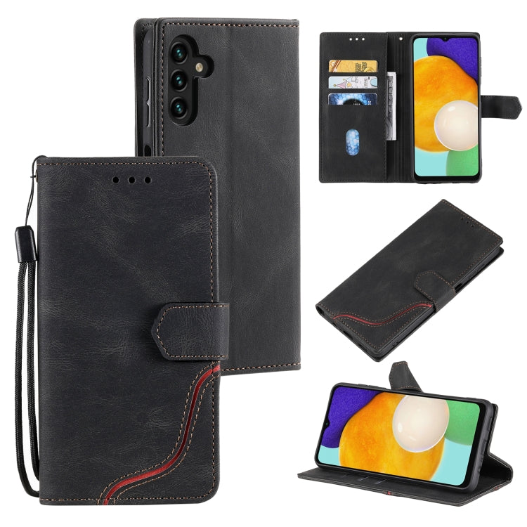 For Samsung Galaxy A13 5G Three-color Stitching Calf Texture Horizontal Flip Phone Leather Case with Holder & Card Slots & Wallet