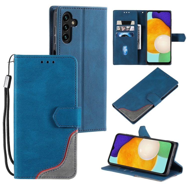 For Samsung Galaxy A13 5G Three-color Stitching Calf Texture Horizontal Flip Phone Leather Case with Holder & Card Slots & Wallet