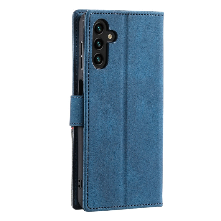 For Samsung Galaxy A13 5G Three-color Stitching Calf Texture Horizontal Flip Phone Leather Case with Holder & Card Slots & Wallet