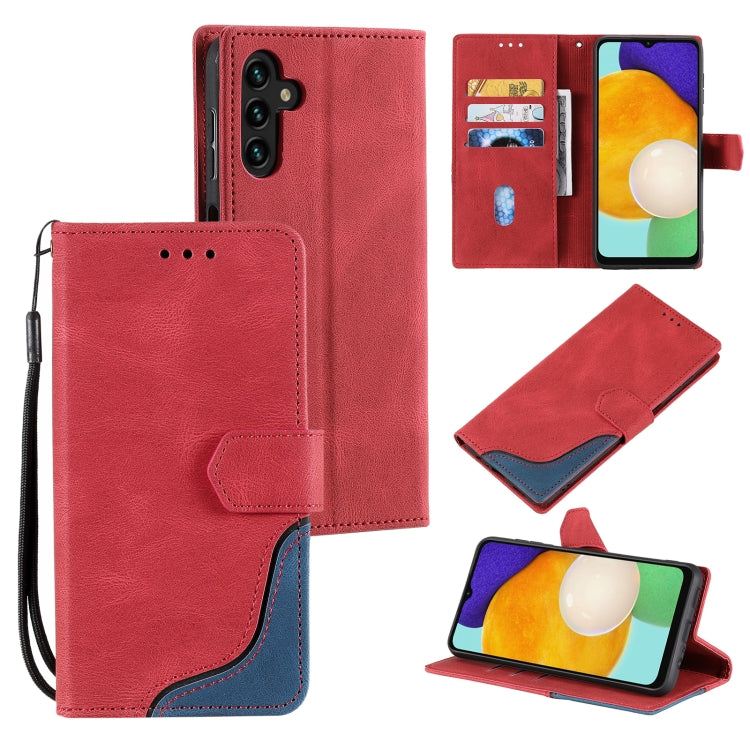 For Samsung Galaxy A13 5G Three-color Stitching Calf Texture Horizontal Flip Phone Leather Case with Holder & Card Slots & Wallet