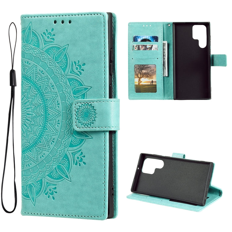 For Samsung Galaxy S22 Ultra 5G Totem Flower Embossed Horizontal Flip Phone Leather Case with Holder & Card Slots & Wallet