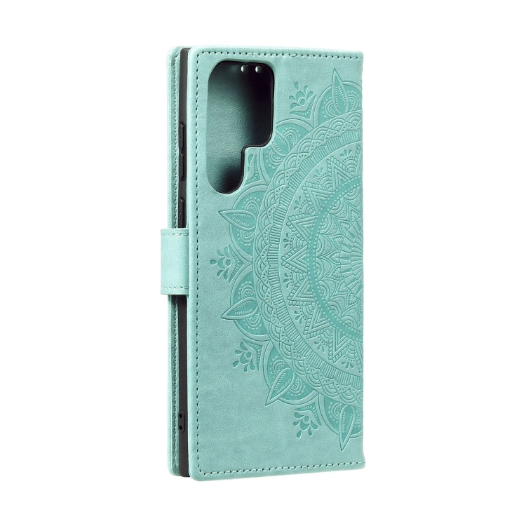 For Samsung Galaxy S22 Ultra 5G Totem Flower Embossed Horizontal Flip Phone Leather Case with Holder & Card Slots & Wallet