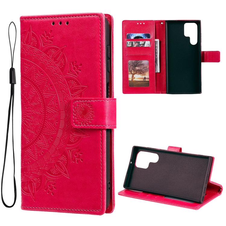For Samsung Galaxy S22 Ultra 5G Totem Flower Embossed Horizontal Flip Phone Leather Case with Holder & Card Slots & Wallet
