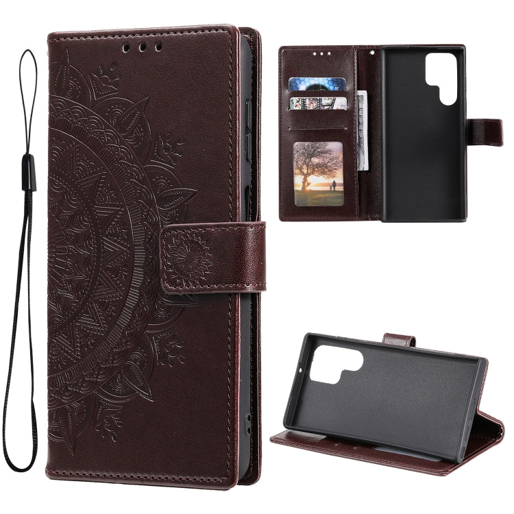 For Samsung Galaxy S22 Ultra 5G Totem Flower Embossed Horizontal Flip Phone Leather Case with Holder & Card Slots & Wallet