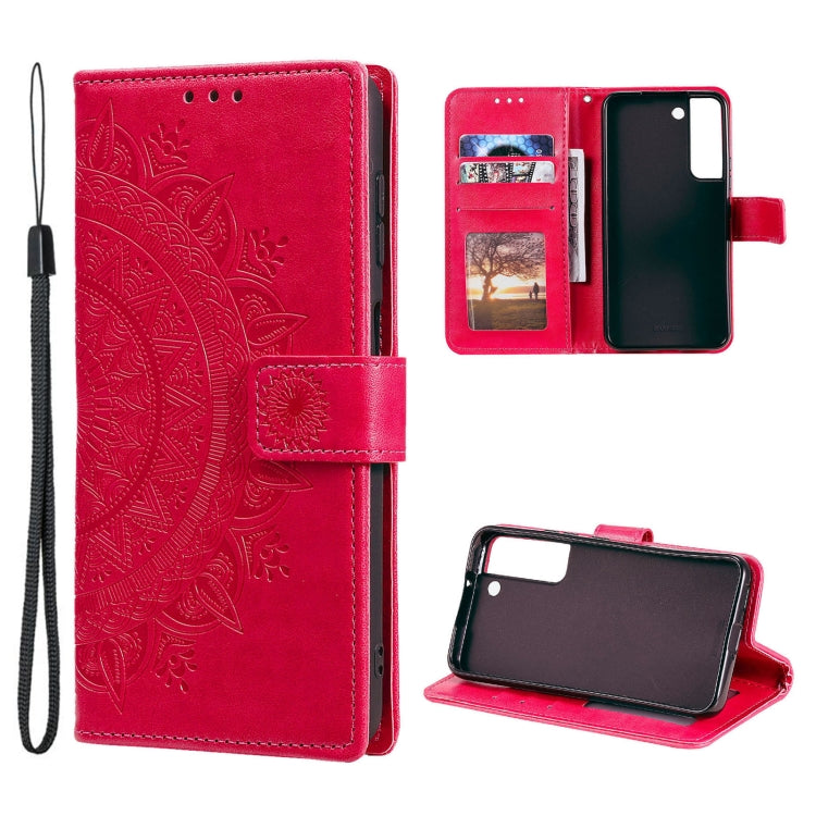 For Samsung Galaxy S22+ 5G Totem Flower Embossed Horizontal Flip Phone Leather Case with Holder & Card Slots & Wallet
