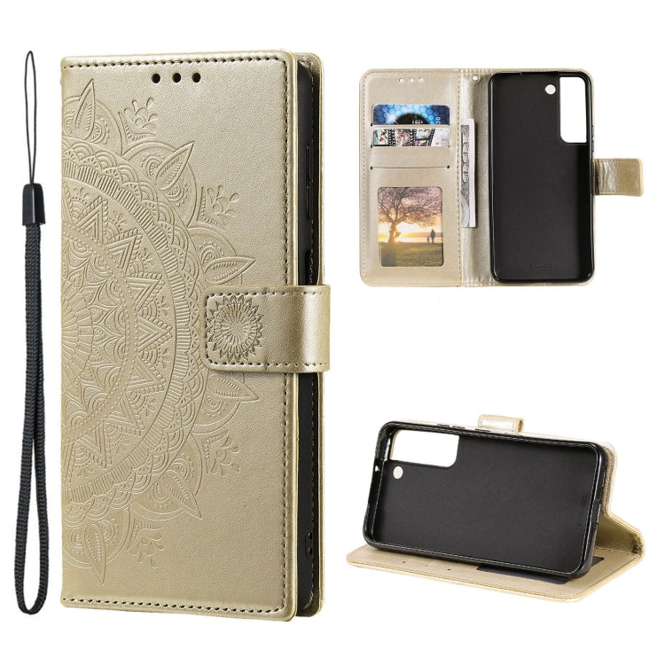 For Samsung Galaxy S22 5G Totem Flower Embossed Horizontal Flip Phone Leather Case with Holder & Card Slots & Wallet
