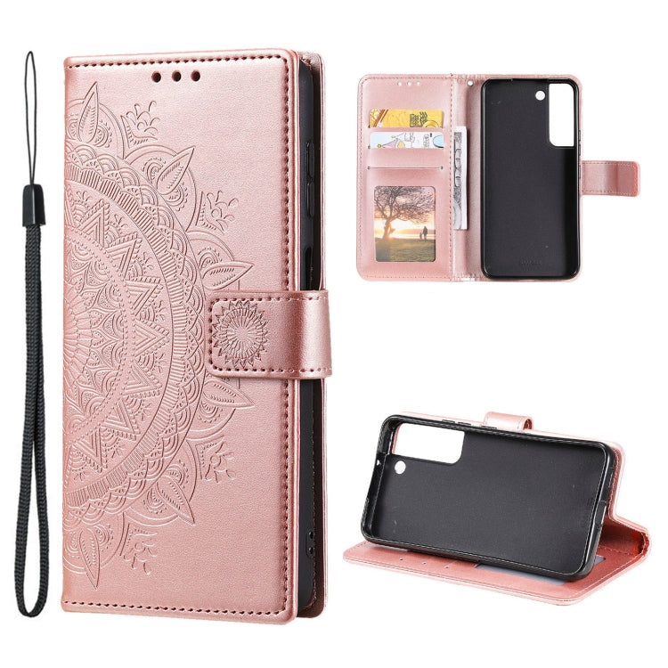 For Samsung Galaxy S22 5G Totem Flower Embossed Horizontal Flip Phone Leather Case with Holder & Card Slots & Wallet