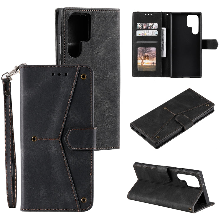 For Samsung Galaxy S22 Ultra 5G Stitching Calf Texture Horizontal Flip Phone  Leather Case with Holder & Card Slots & Wallet