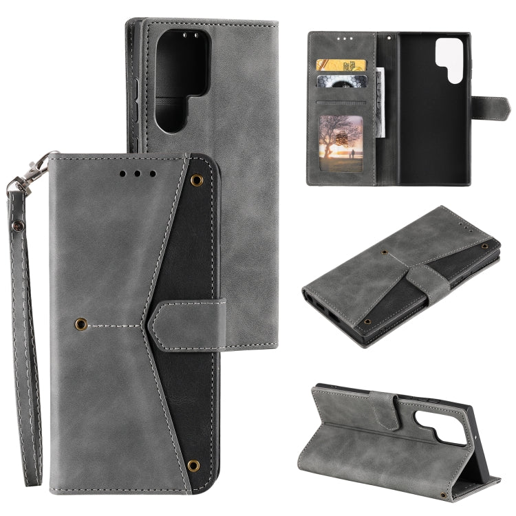 For Samsung Galaxy S22 Ultra 5G Stitching Calf Texture Horizontal Flip Phone  Leather Case with Holder & Card Slots & Wallet