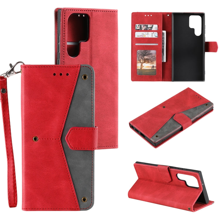 For Samsung Galaxy S22 Ultra 5G Stitching Calf Texture Horizontal Flip Phone  Leather Case with Holder & Card Slots & Wallet