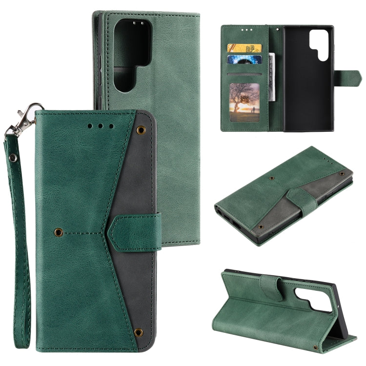 For Samsung Galaxy S22 Ultra 5G Stitching Calf Texture Horizontal Flip Phone  Leather Case with Holder & Card Slots & Wallet