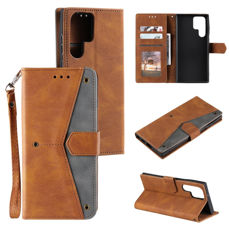 For Samsung Galaxy S22 Ultra 5G Stitching Calf Texture Horizontal Flip Phone  Leather Case with Holder & Card Slots & Wallet