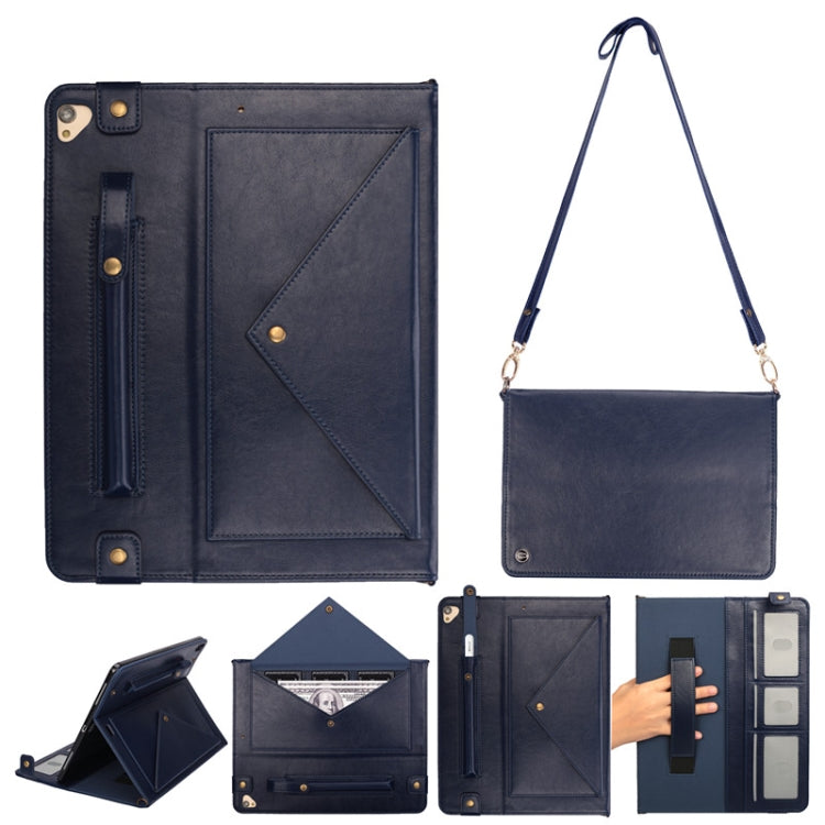 For iPad Pro 12.9 inch (2017) Envelope Horizontal Flip PU Leather Case with Card Slots & Pen Slots & Holder & Wallet & Photo Frame & Shoulder Strap