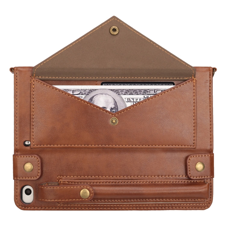 For iPad mini 5 / 4 / 3 / 2 / 1 Envelope Horizontal Flip PU Leather Case with Card Slots & Pen Slots & Holder & Wallet & Photo Frame & Shoulder Strap