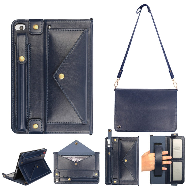 For iPad mini 5 / 4 / 3 / 2 / 1 Envelope Horizontal Flip PU Leather Case with Card Slots & Pen Slots & Holder & Wallet & Photo Frame & Shoulder Strap