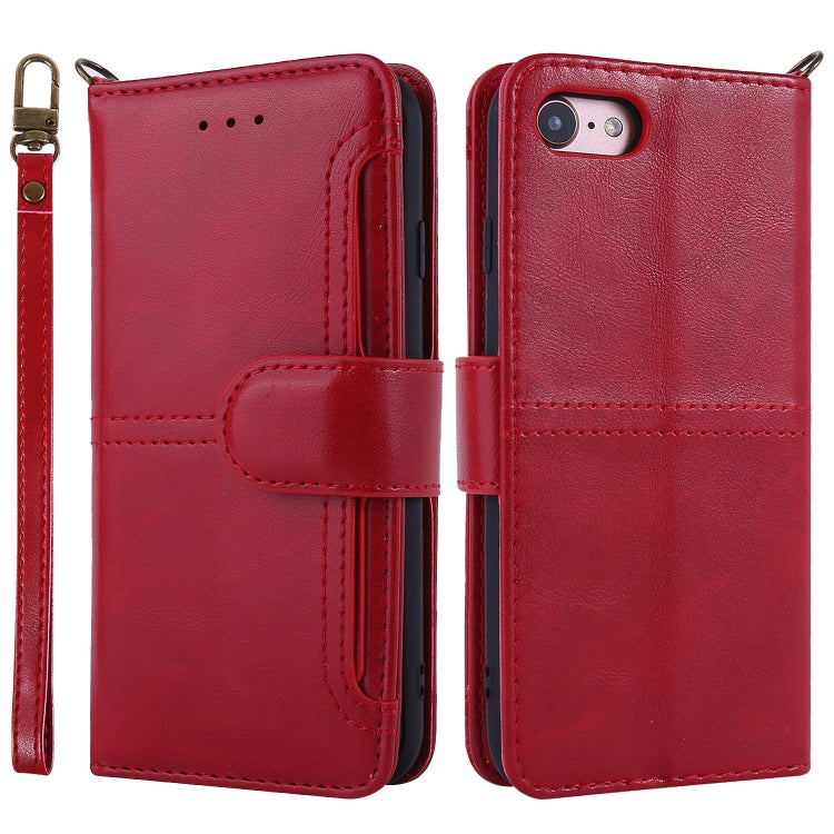 For iPhone SE 2022 / SE 2020 / 8 / 7 Lambskin Texture Horizontal Flip PU Leather Case with Holder & Card Slots & Frame & Lanyard