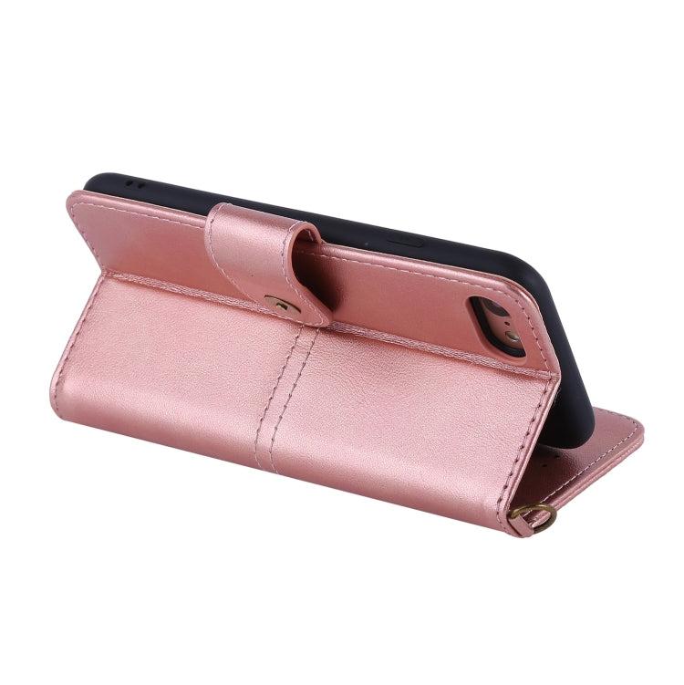 For iPhone SE 2022 / SE 2020 / 8 / 7 Lambskin Texture Horizontal Flip PU Leather Case with Holder & Card Slots & Frame & Lanyard